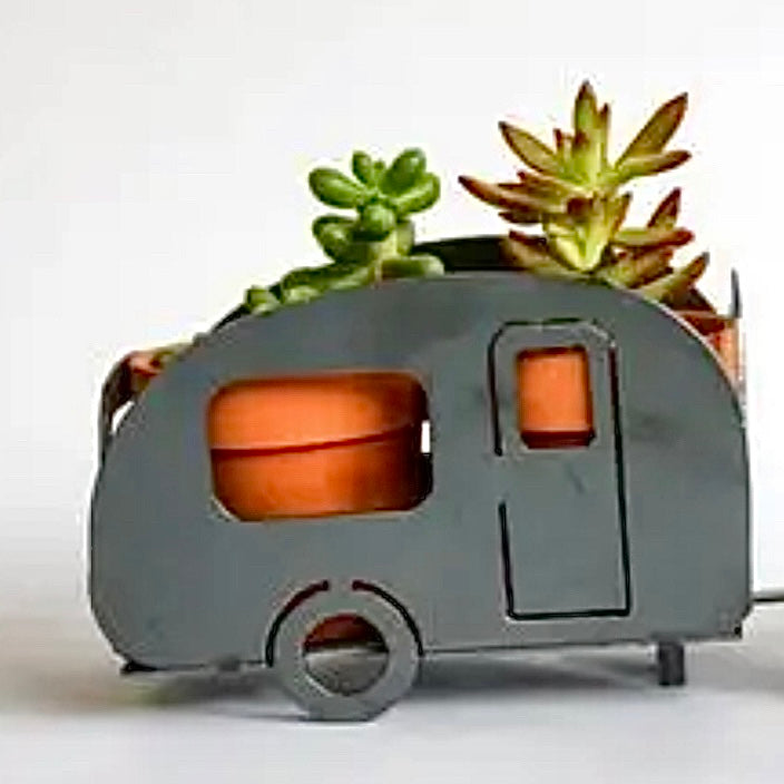 tiny teardrop travel trailer planter